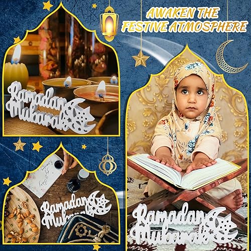 Miniatura 3 de Queekay Mubarak - Decoración de mesa de Ramadán, letrero de madera de Ramadán, Mubarak, adorno de madera para decoración de fiesta