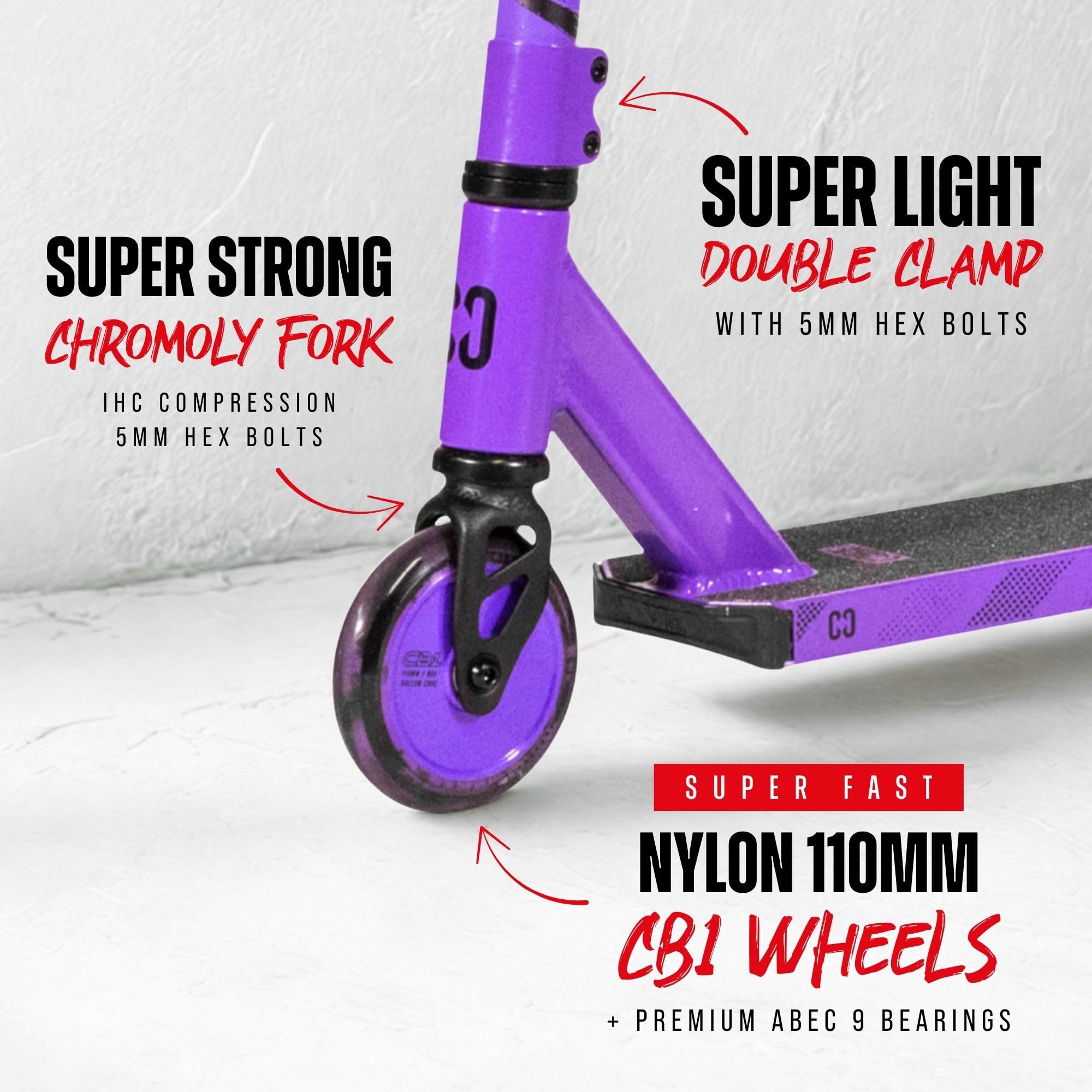 CORE CB1 Trottinette de cascades pour débutants à partir de 6 ans - Trottinette pour tricks freestyle avec roues de 110 mm - Trottinette professionnelle pour adolescents et enfants - Violet/noir