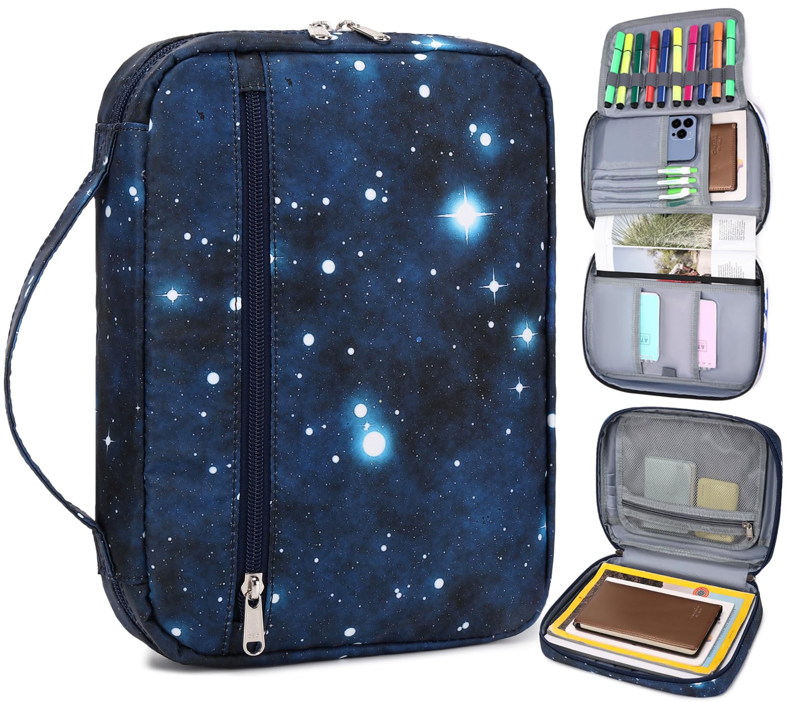 JIANYA Bible Covers for Kids Boys Bible Book Cover Case Teen Youth Bible Bags with Pockets Handle Childrens Galaxy Scripture Church Bag