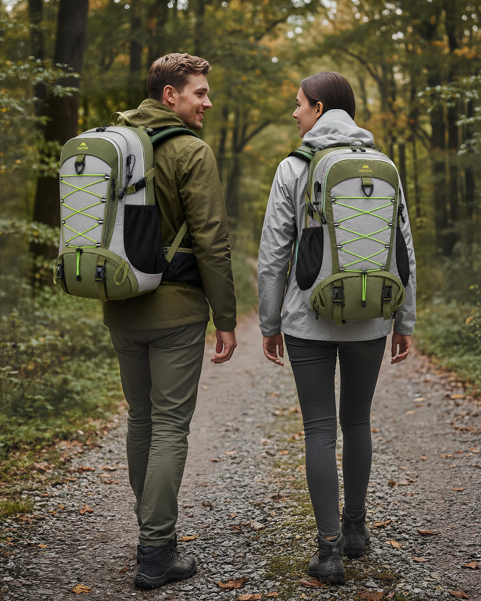MATEIN Zaino Trekking 40L Uomo Donna, Scomparto Scarpe e Cintura Lombare | Zaino da Trekking Leggero, Include Copertura Antipioggia, per Hiking, Escursionismo, Campeggio e Outdoor, Verde militare