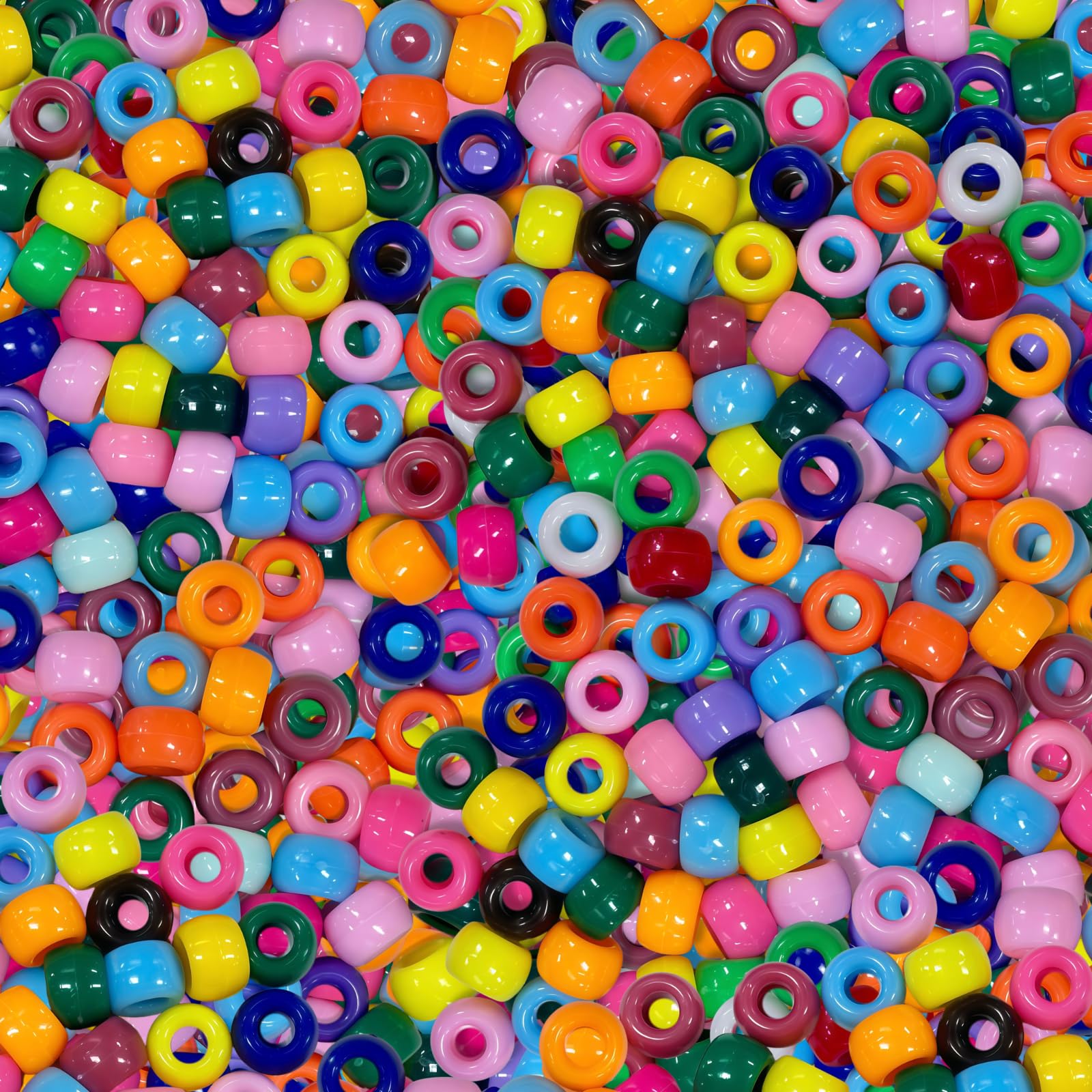 900 Pcs Pony Beads Bulk 6x9mm Plastic Craft Kandi Beads Set Assorted Colors Hair Beads 4mm Hole Suitable for Jewelry Making DIY Keychains Hair Braids Bag Charms Art Craft Supplies