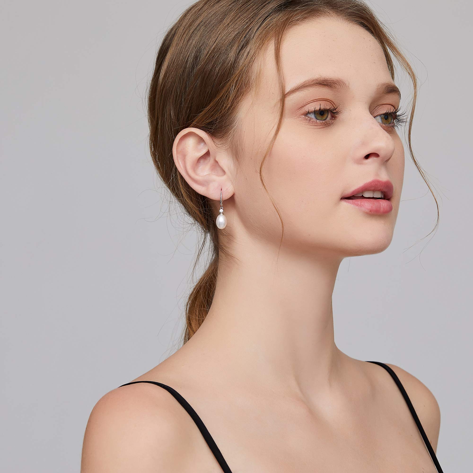 18 Karat Weiß Vergoldet Perlen Ohrringe Damen 10MM Süßwasserperlen 925 Sterling Silber Schmuck Geschenk für Damen