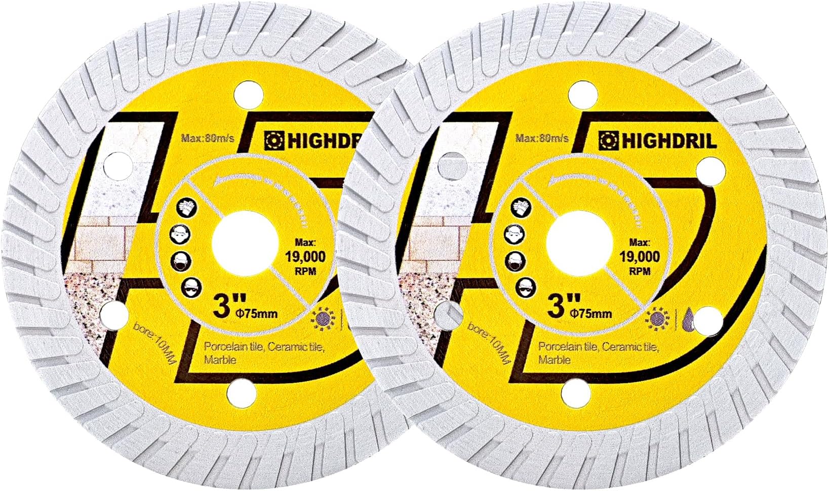 HIGHDRIL 2PCS 75mm/3" Tile Diamond Blade Dry/Wet Angle Grinder Wheel Disc for Cutting Ceramic,Hard Pocelain,Glazed Tiles