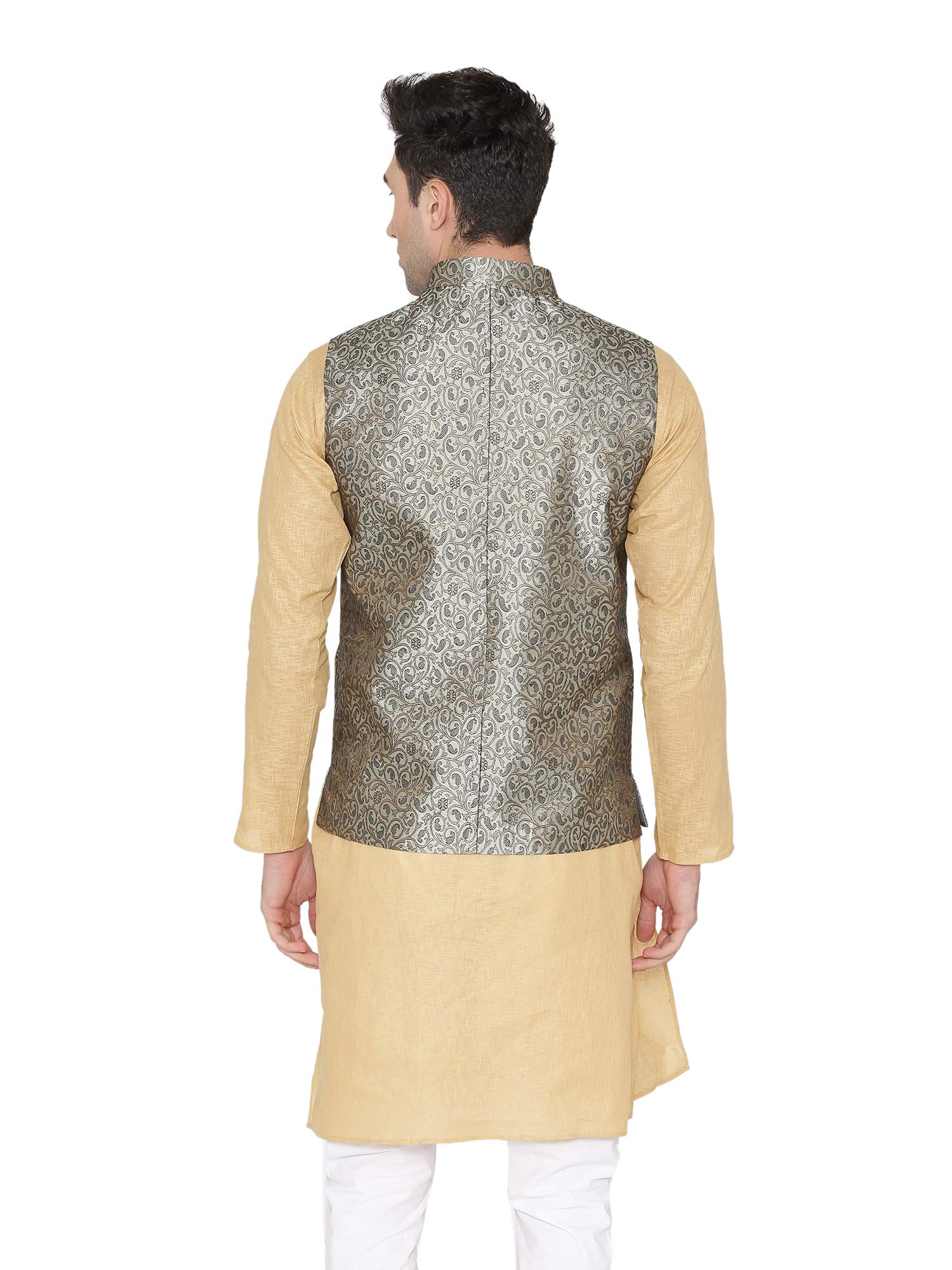 WINTAGE Men's Banarasi Rayon Cotton Casual and Festive Nehru Jacket Vest Waistcoat : Grey 1