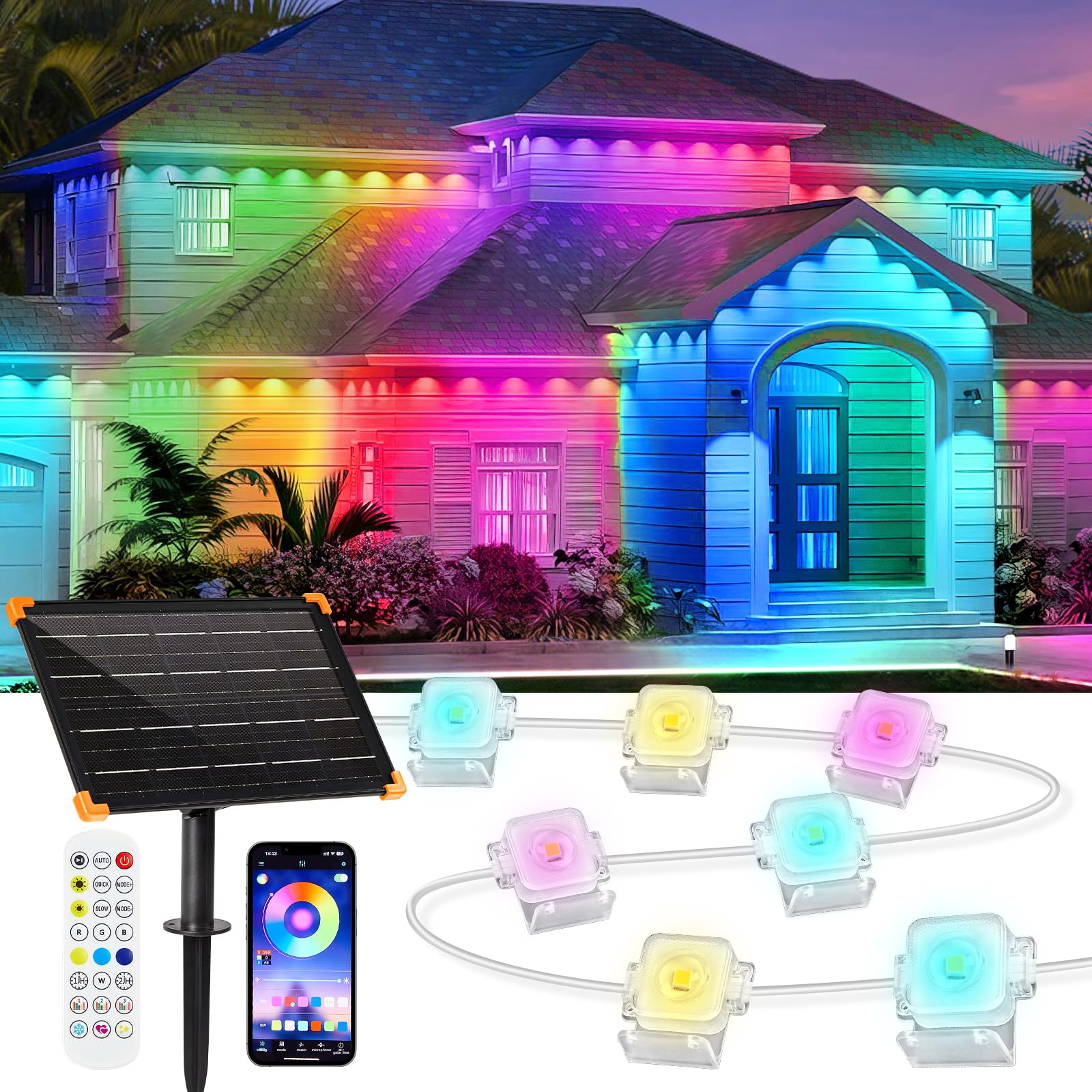 LUHLEE Solar Permanent Outdoor Lights, 32.8ft With 20 LED, Christmas Lights Solar Powered, IP67 Waterproof Eaves With App/Remote Control, for House & Roof, Holiday Decor