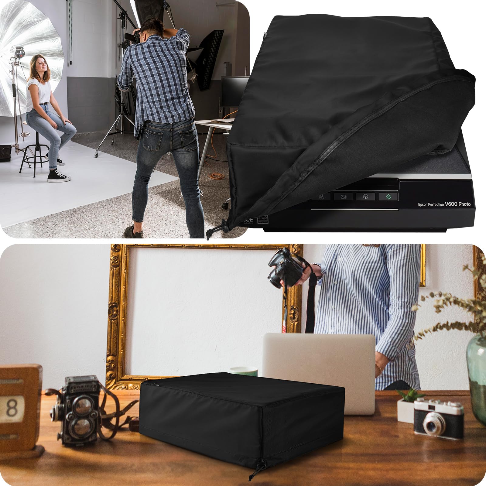Funda antipolvo para escáner Epson Perfection V700 / V750 / V750-M Pro / V800 / V850 Pro / V600, funda protectora resistente al agua - 21.4 x 12.4 x 6.1 pulgadas (negro)