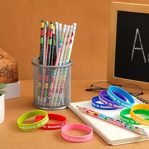 Miniatura 7 de 32 lápices de bienvenida a la escuela, pulseras de goma de bienvenida a la escuela, pulseras de silicona, regalos para el primer día de escuela,