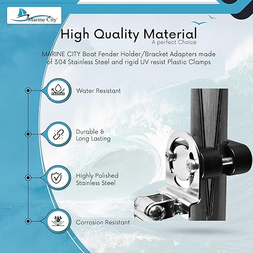 Miniatura 3 de MARINE CITY Adaptadores de soporte para guardabarros de barco, se adapta a rieles de 1-1/4 pulgadas de diámetro y riel cuadrado (2 piezas)