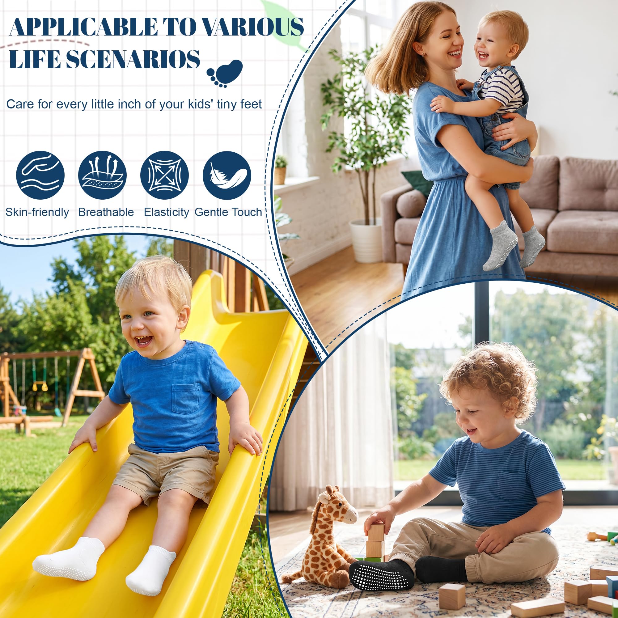 GRPSKCOS Calcetines antideslizantes para bebés de 0 a 7 años, 12 pares de calcetines de tobillo antideslizantes para niñas y niños