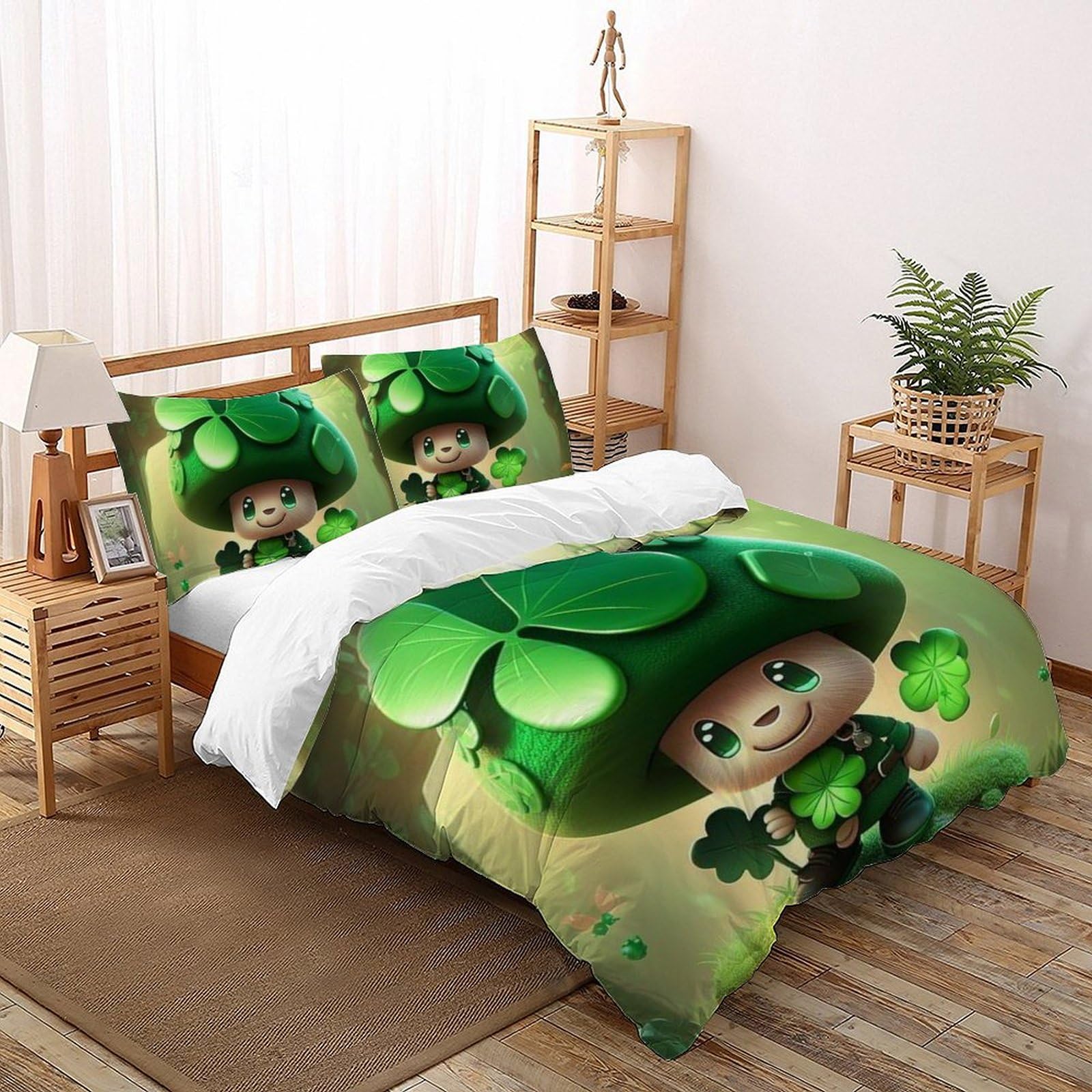 Housse de couette microfibre Elfee trèfle 3 pièces, linge de lit de qualité supérieure 200x200