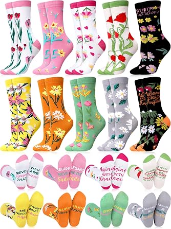 Cutecrop 10 Pairs Floral Socks for Women Novelty Cute Flower Crew Socks for Lady Mothers Day Birthday Inspirational Gift