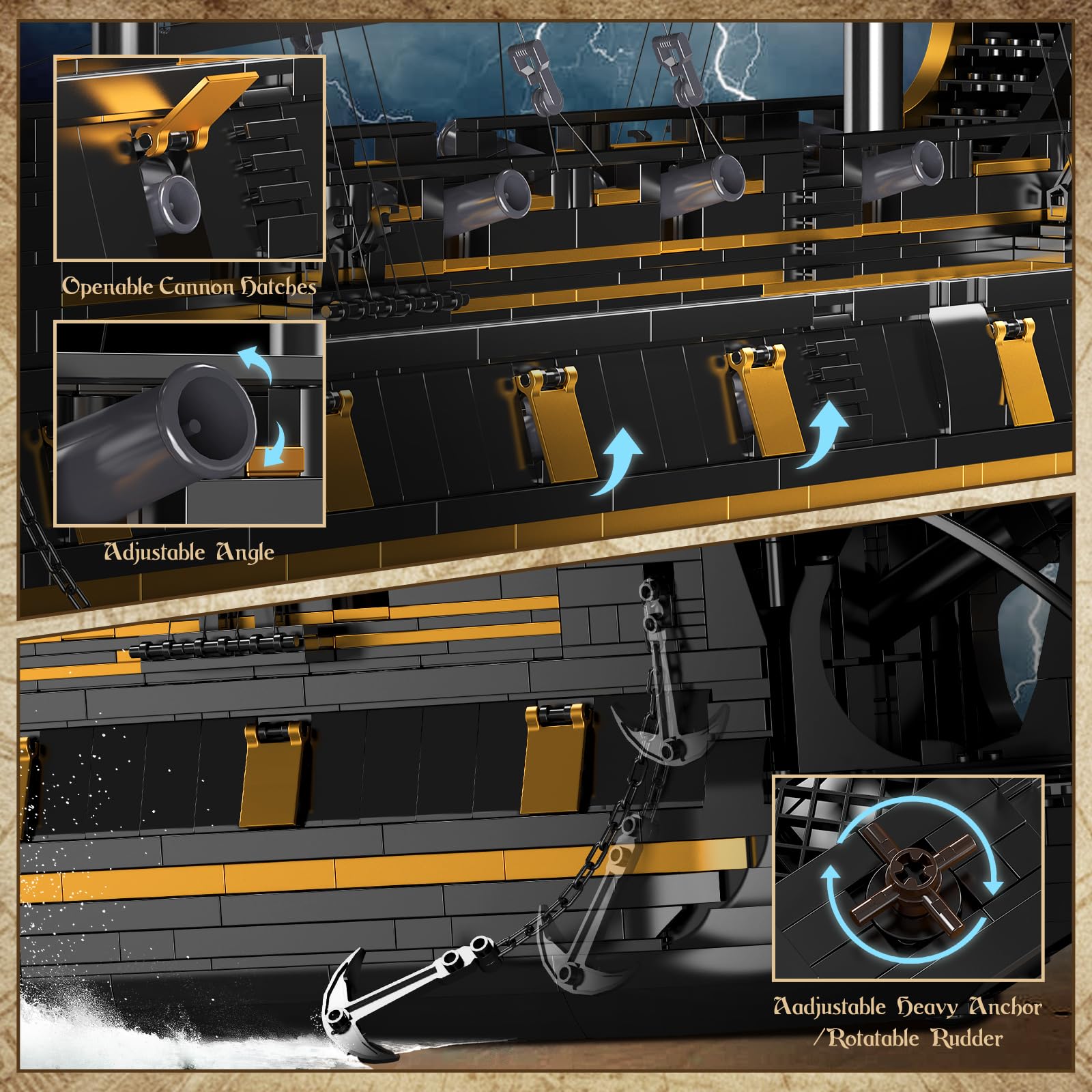 Mould King 13186 Piraten Schiff Modell Klemmbausteine Set, 5266 Stücke MOC Black Pearl Segelboot Modell Bausteine Set zu Bauen, Boot Kits Montage Spielzeug für großes Geschenk und Sammlungen
