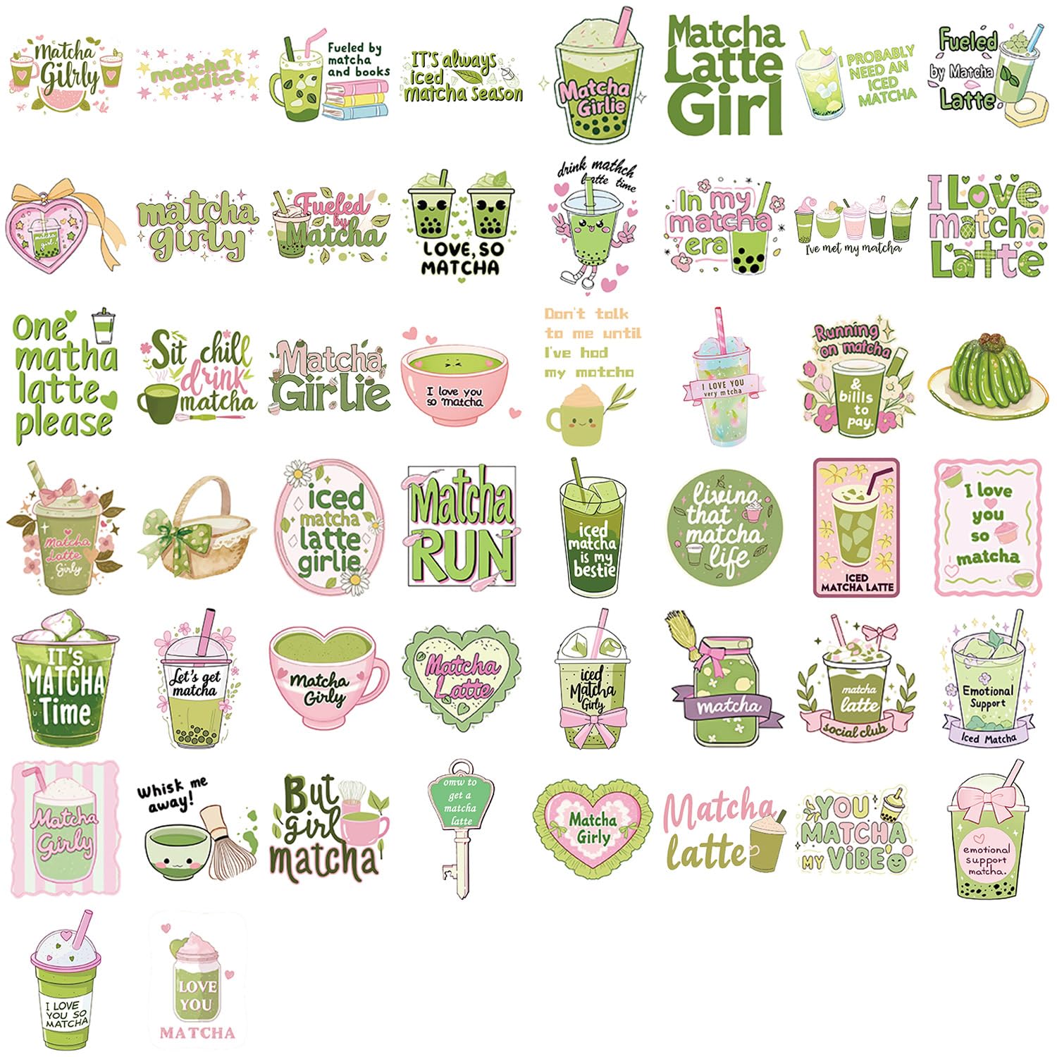 50 PCS Cute Matcha Girls Aesthetics Stickers for Phone Skateboard Car Water Bottle Laptop Scrapbook Bike Helmet Luggage Guitar Computer,Graffiti Waterproof Decals for Adults Teens Girls - Image 3