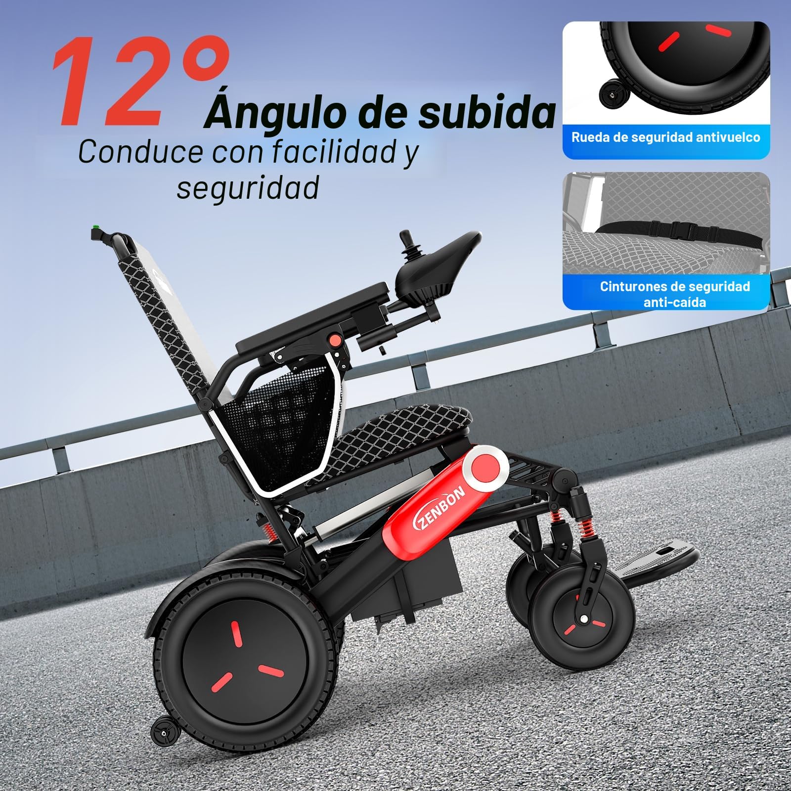 Sillas de Ruedas Eléctricas Plegable Automático: 48KM Silla de Ruedas Eléctrica Ligera - 700 W Sillas de Ruedas Eléctricas con Batería Dual de 2 * 12AH