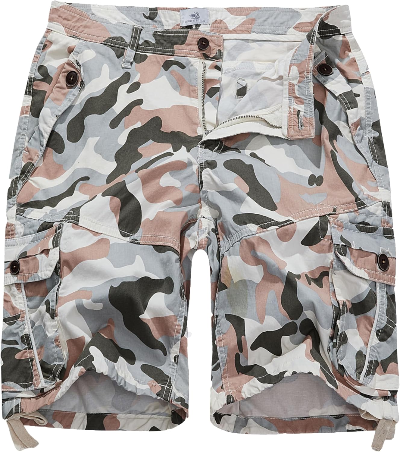 FOURSTEEDS Women's Casual Fitted Multi-Pockets Camouflage Twill Bermuda Cargo Shorts