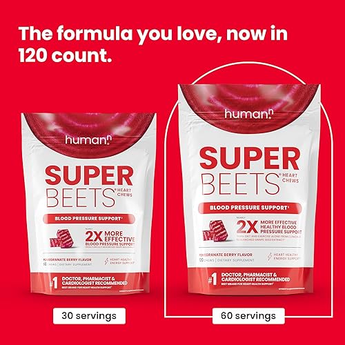 Vista 11 de Humann SuperBeets - Masticables de corazón, soporte de óxido nítrico y presión arterial, extracto de semilla de uva y polvo de raíz de remolacha sin