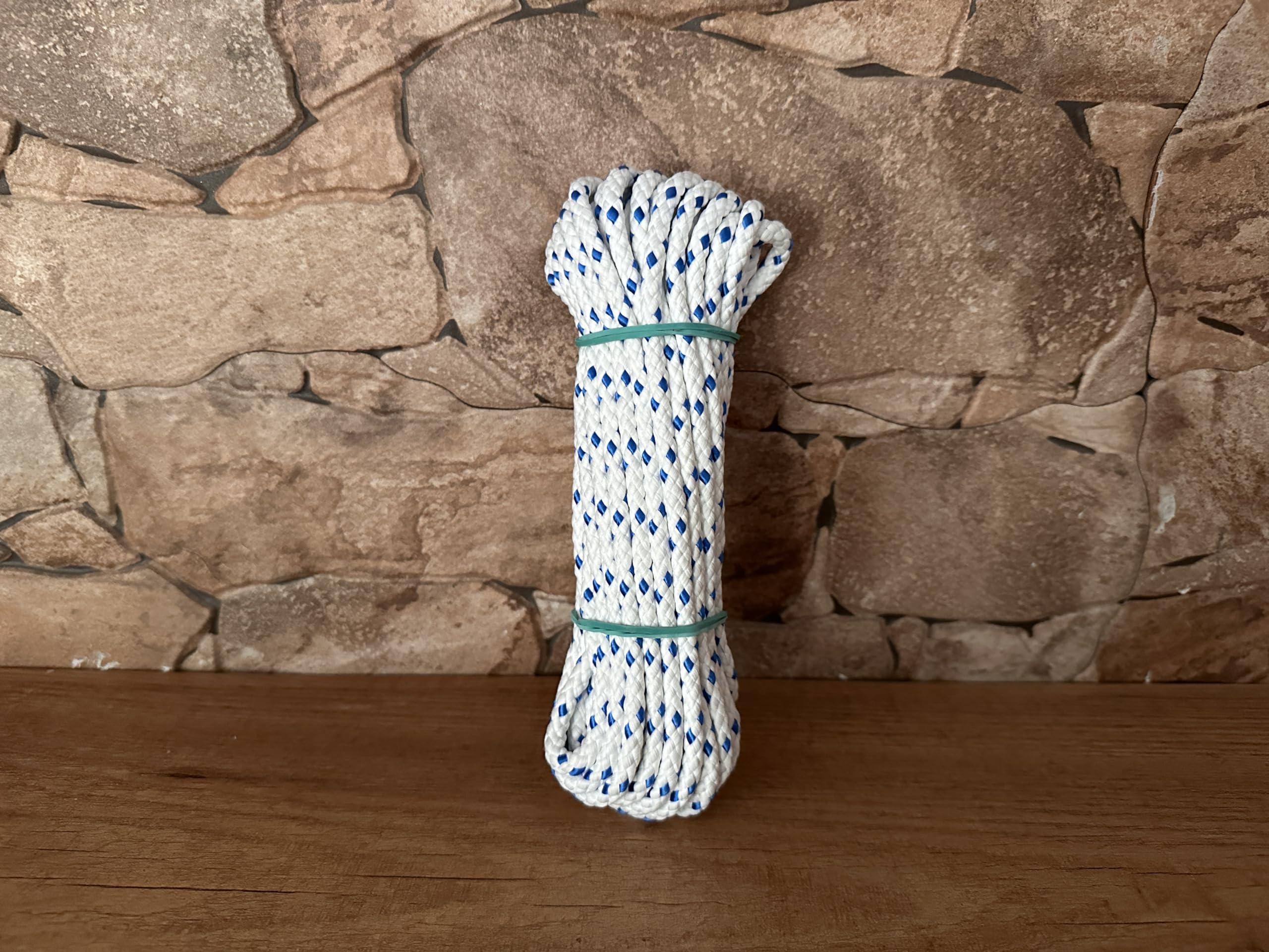 Matte Polyester Rope Cord. 6MM * 10M, Made in Spain, for Awnings Camping, Banners. White with Blue - Image 4
