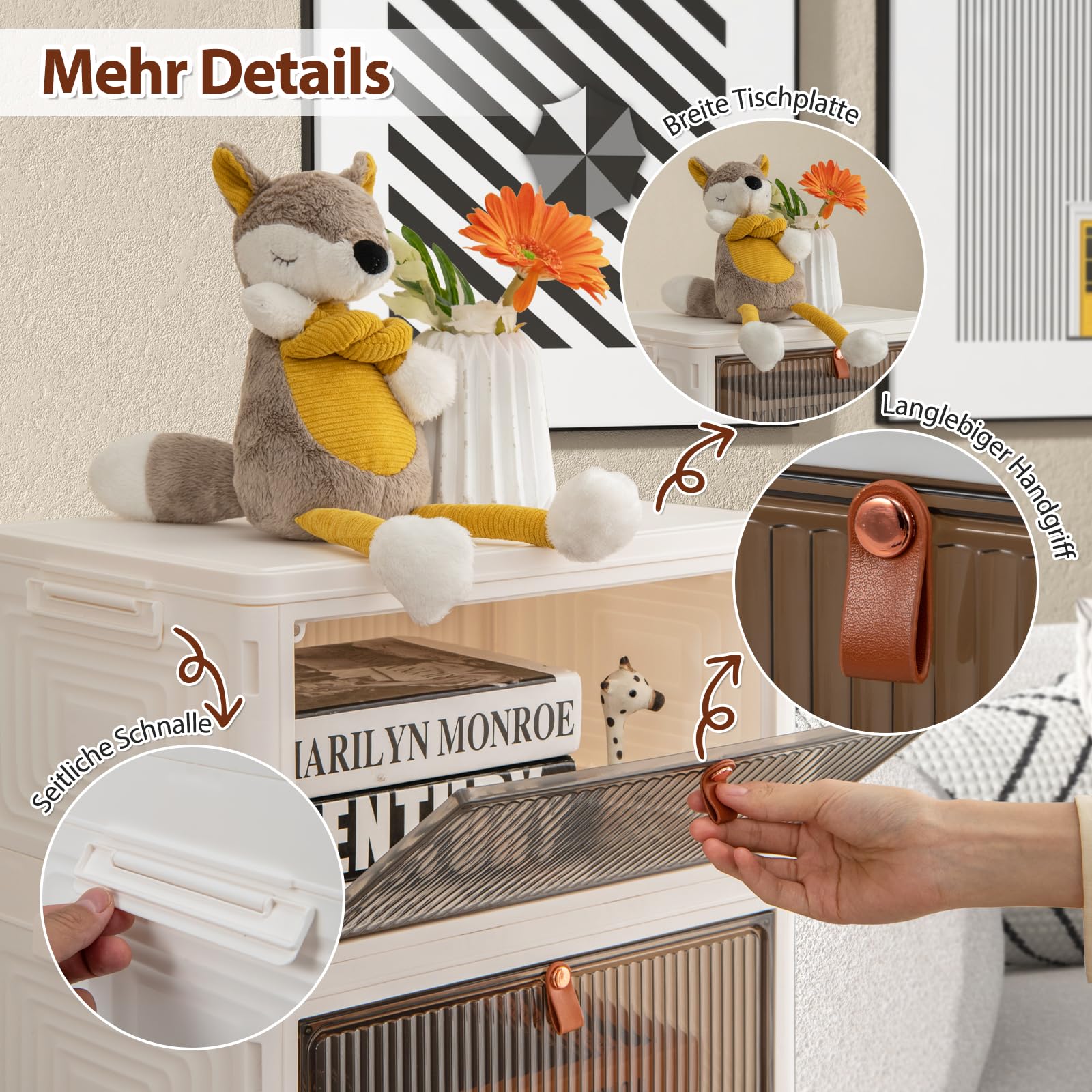 GOPLUS Aufbewahrungsbox mit Deckel, Stapelbare Ordnungsbox mit Türen, Transparent Klappbox mit Rollen, Schuhboxen Ordnungsboxen für Wohnzimmer & Schlafzimmer (6 Ebenen)