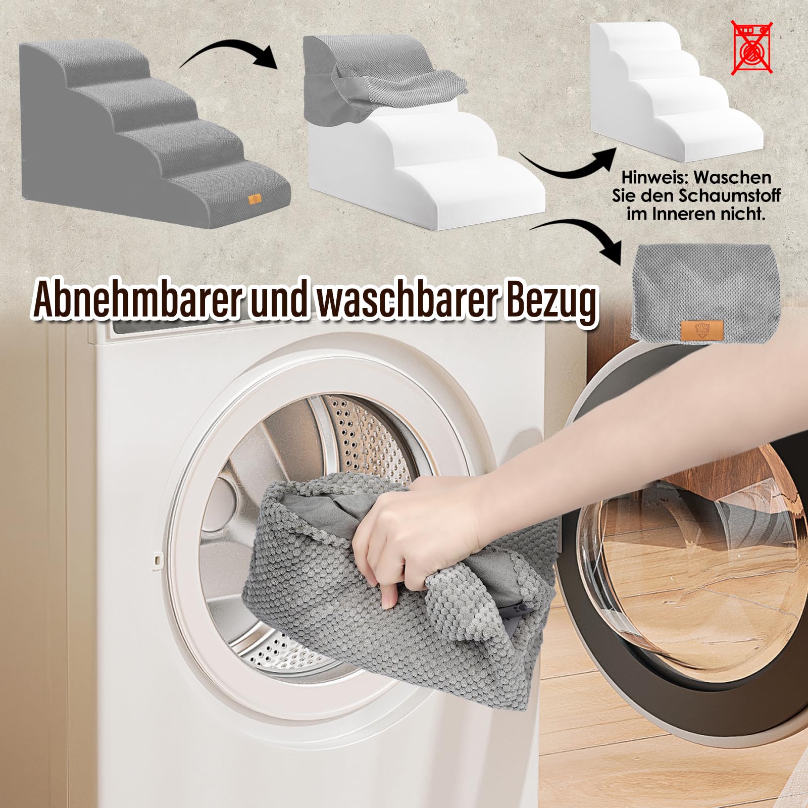 Thihome Scale per Cani, 4 Ripiani in Schiuma ad Alta Densità, Antiscivolo per Cani Feriti, Animali Domestici più Anziani, Gatti di Piccola Taglia, Grigio, 73.7x40.6x50.8 cm