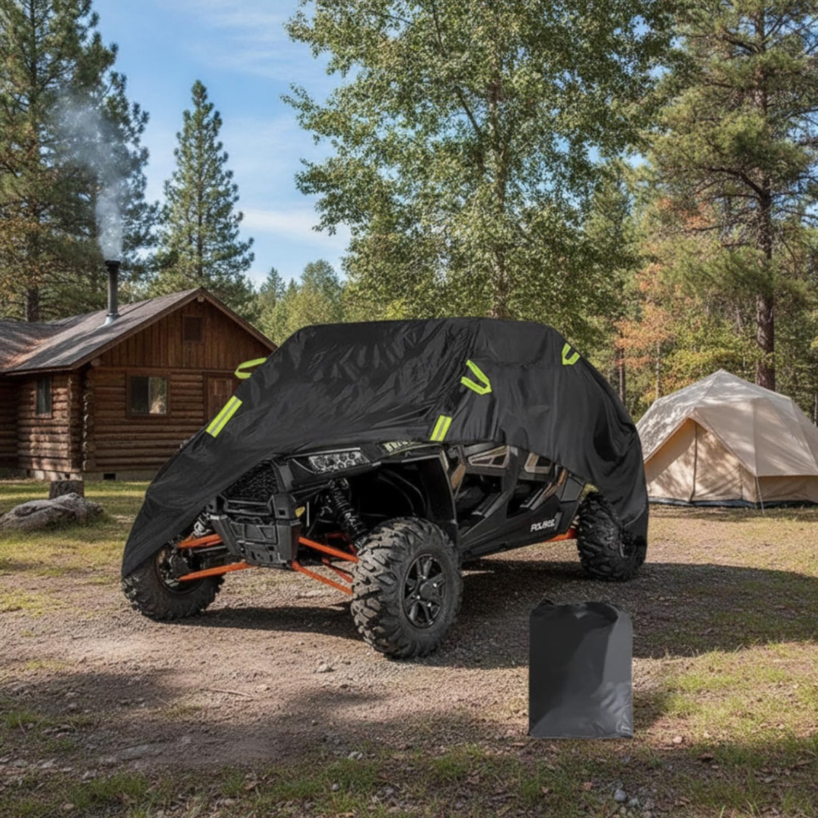 Qianly Utv-Abdeckung wetterfest fahrzeugabdeckung elastisch abdeckplane für gelände, Schwarz, 126 Zoll L, 59 Zoll B, 67 Zoll H 2-3 Sitze