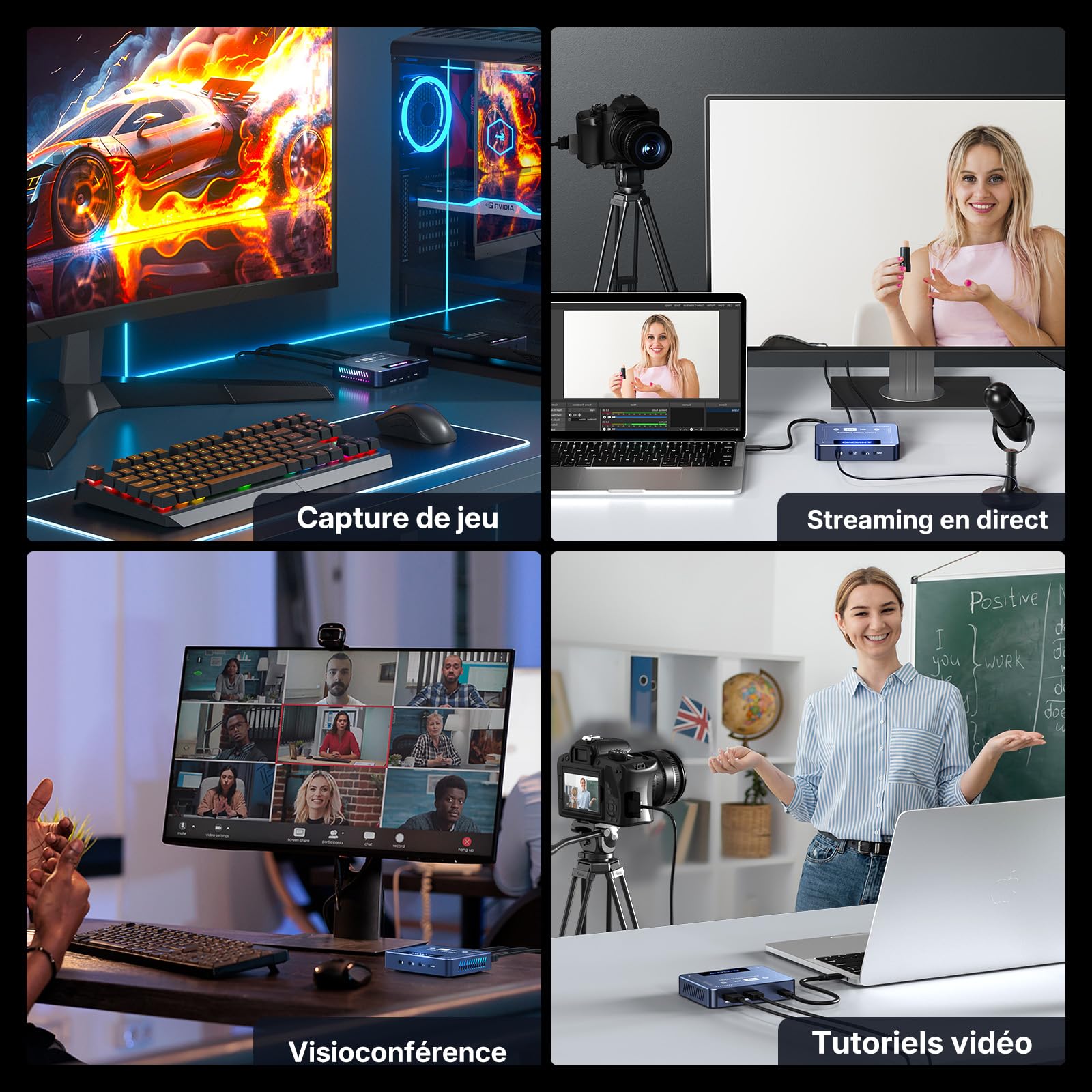 ANYOYO Carte de Capture Vidéo HDMI 4K60 HDR VRR, Capture Card 4K 60FPS Passthrough 240Hz, Acquisition Vidéo USB 3.0 Latence Quasi Nulle pour PS5, Switch 2, Xbox, PC, Mac