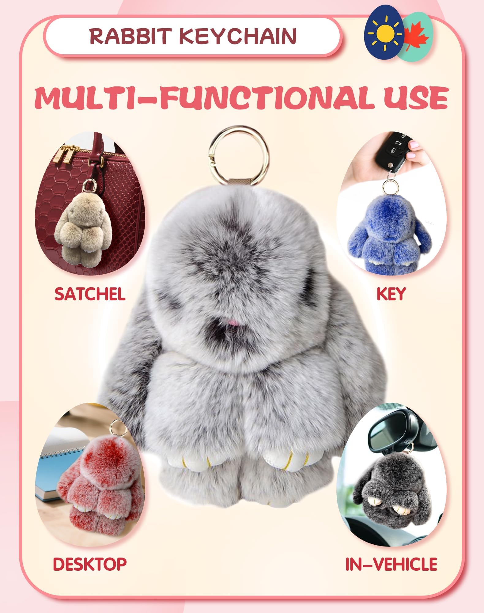 Bunny Lulu Keychain With Tin Box, Bunny Keychain Charm Bao Rabbit Pompom For Bags, Easter Girls Women Gift — view 3