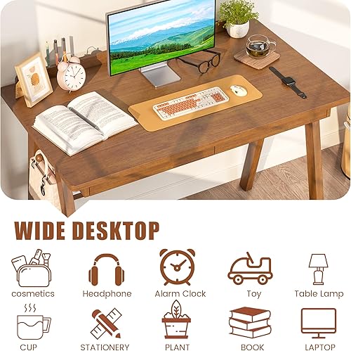 Miniatura 6 de Escritorio 100% de madera maciza con cajones y estante de almacenamiento, escritorios modernos de mediados de siglo de 40 x 24 pulgadas, escritorio