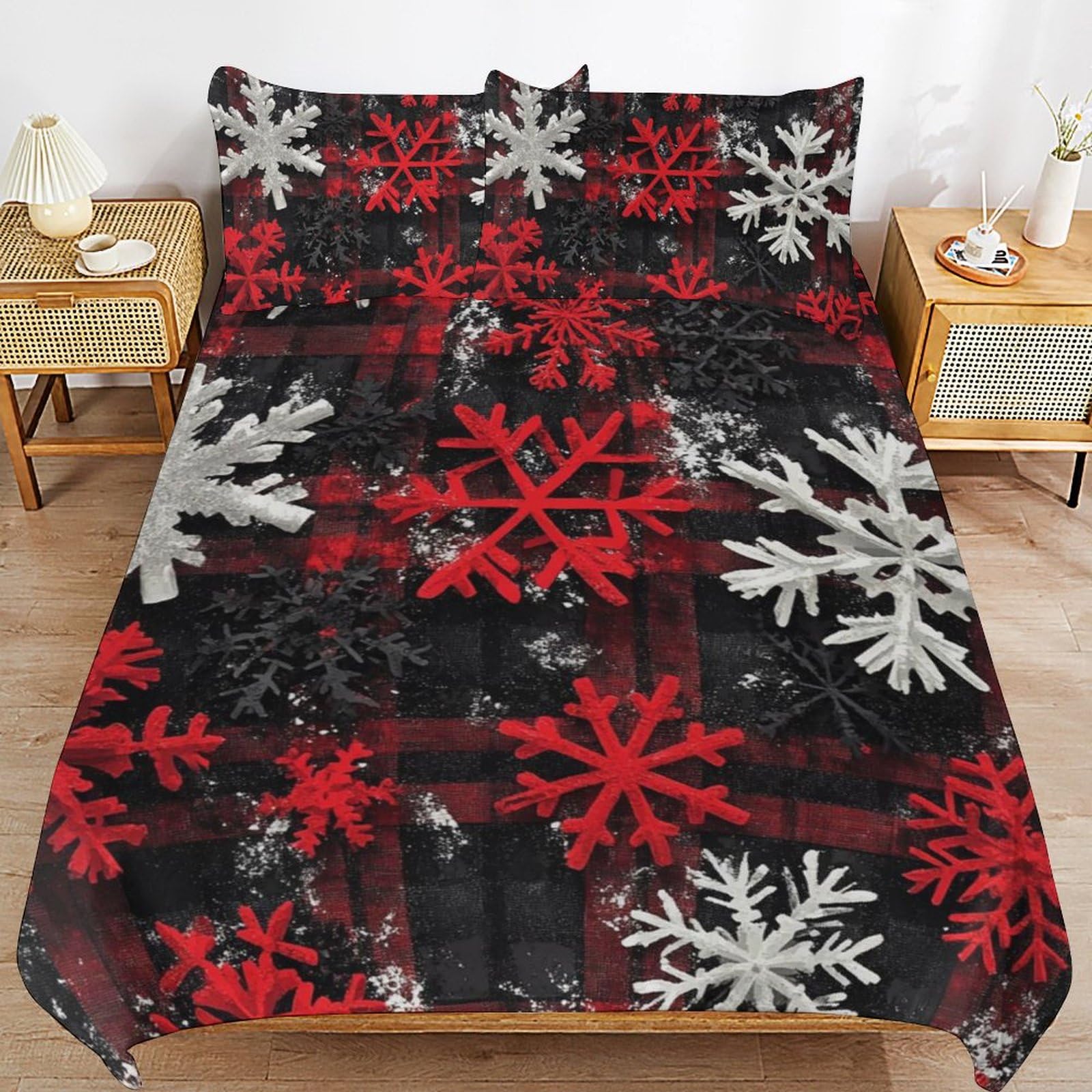 Housse de couette flocon de neige de Noël en microfibre douce pour lit cocooning