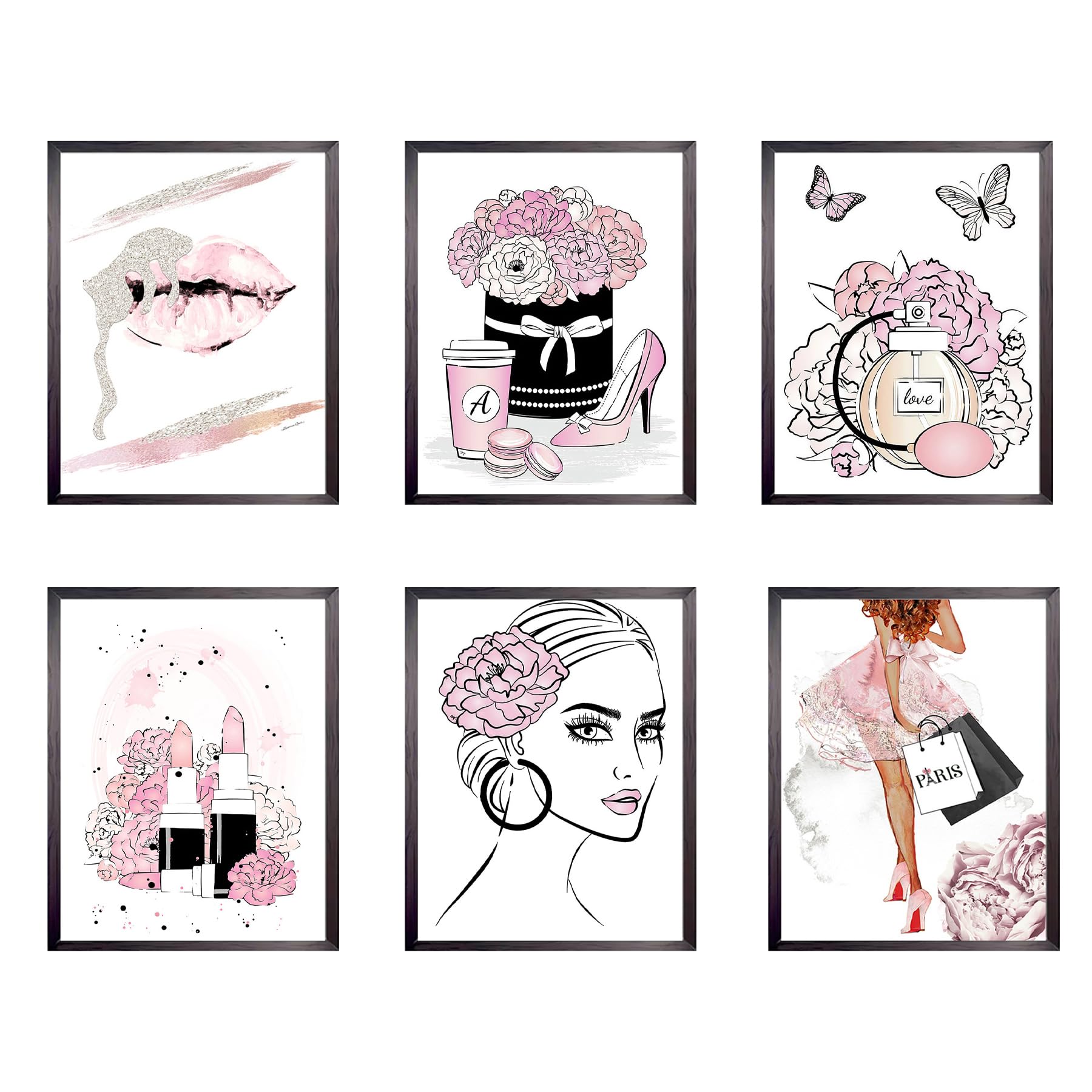 Arte de pared rosa – 6 piezas de decoración de pared rosa para dormitorio, decoración de habitación preparada, bonitas impresiones artísticas para adolescentes y niñas, decoración de dormitorio