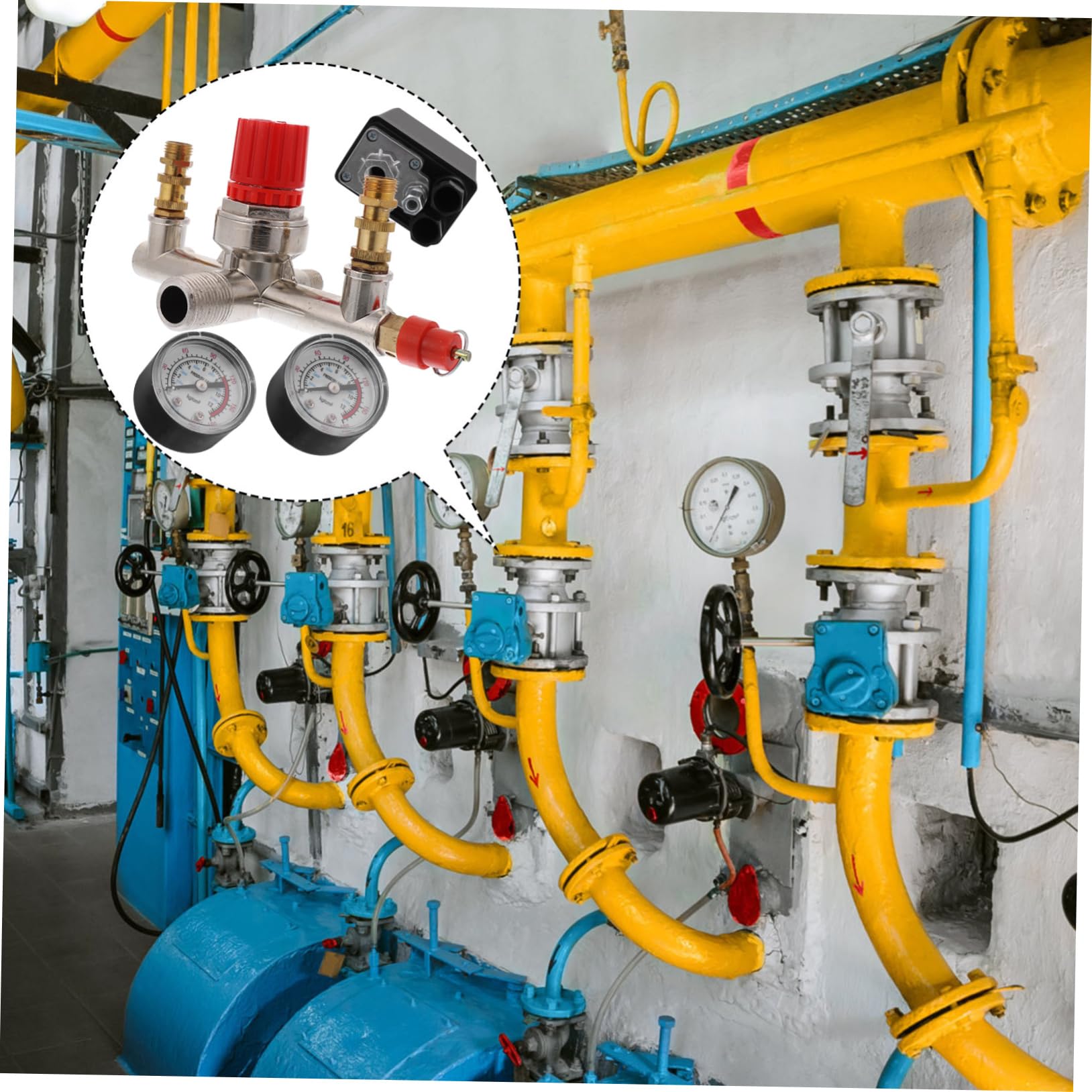 Pressostato per Compressore Aria 175psi con Manometri e Regolatore | Controllo Pressione, Versione 16a, Struttura Metallo e Plastica, per Impianto Compressore