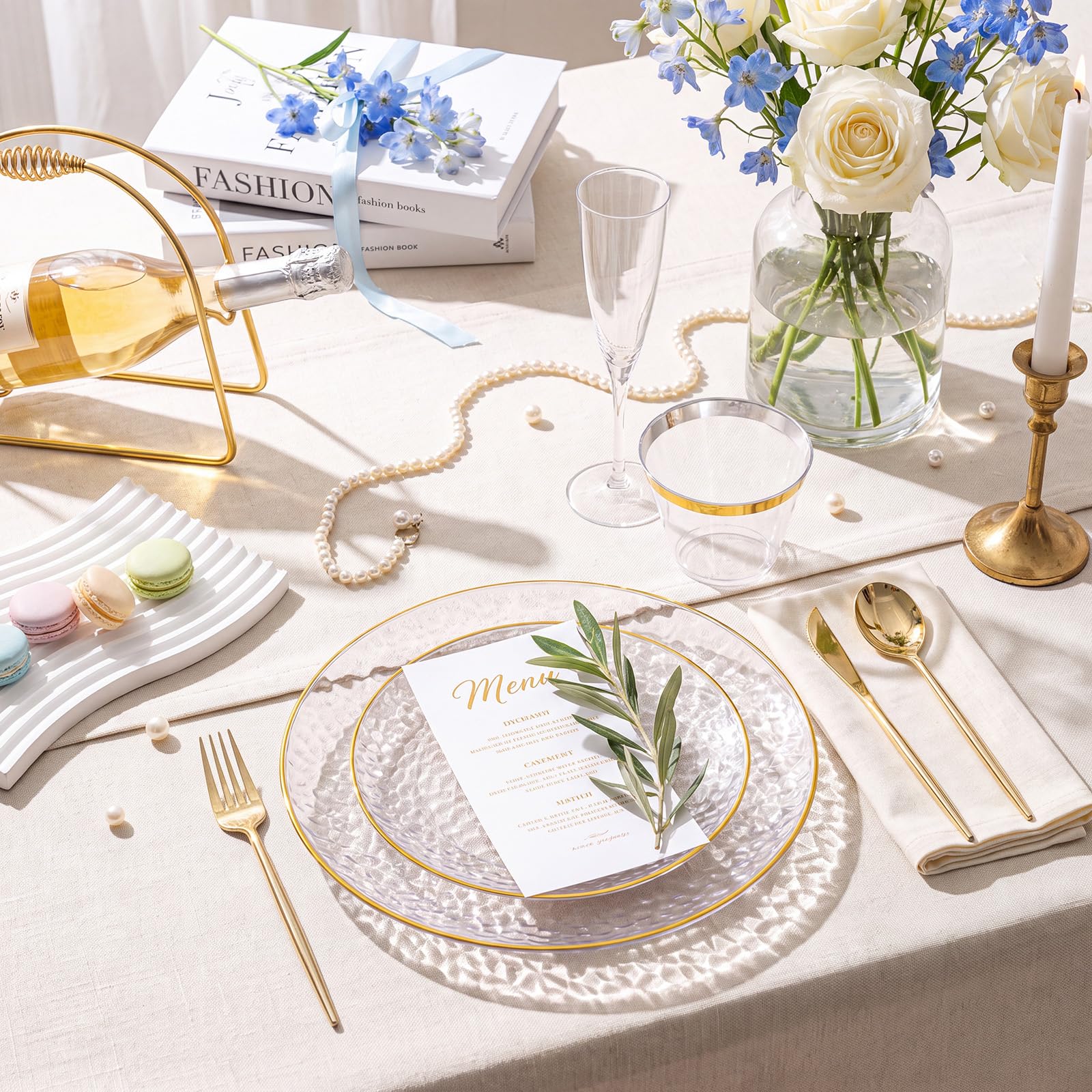 Gold Disposable Plates Set - 180 Piece Party Dinnerware -2 Gold Disposable Plates Set - 180 Piece Party Dinnerware -2