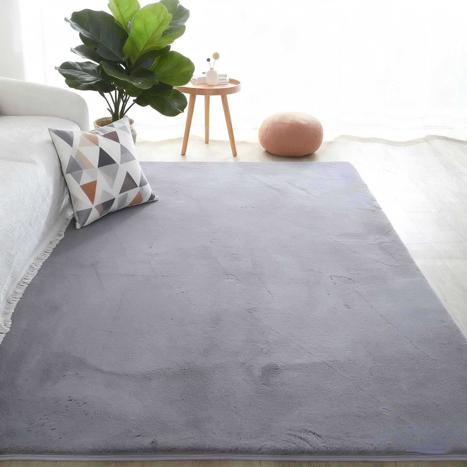 Tapis poils courts lavable gris pour salon sans poussière 120x260