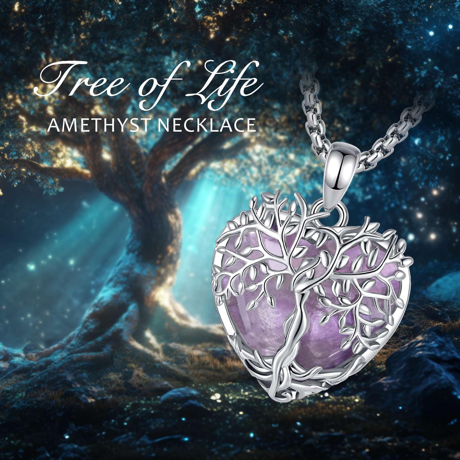 AEONSLOVE Collier Arbre de Vie avec Cristal pour Femme Pendentif Arbre de Vie avec Améthyste Malachite Collier Cristal de Guérison Pendentif Pierre de Lune Obsidienne Bijoux en Turquoise
