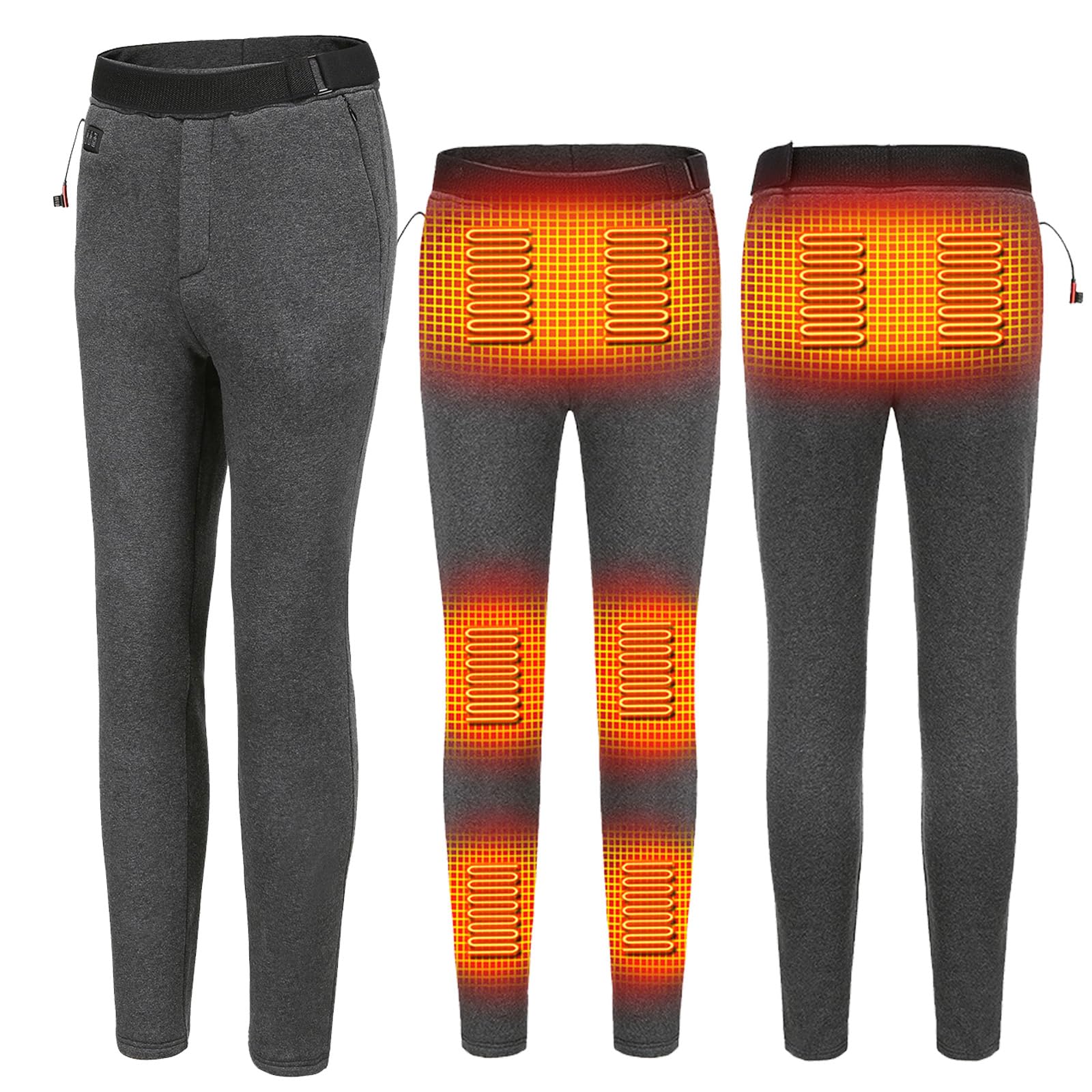 TOVCHEI Heated Pants for Men USB Electric Heating Pants Fleece Lined Trousers Thermal Underwear Bottom, No Battery,Gray,M