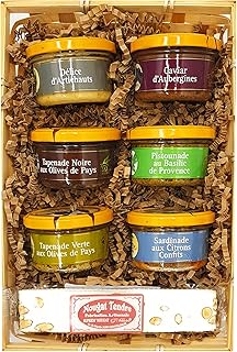 Grenadine Boutique - Panier Composition de 6 Tapenades et 1 Barre de Nougat de Montélimar