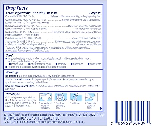 Miniatura 8 de Boiron SleepCalm Kids Liquid Doses - Ayuda para dormir para un sueño nocturno profundo, relajante y reparador, sin melatonina y sin formación de