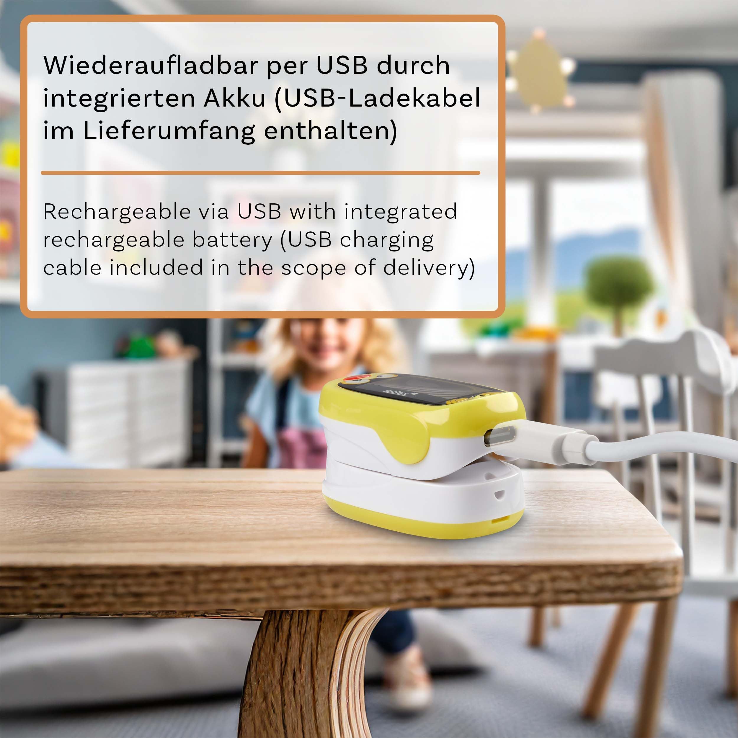 Pulox PO-210B Kinderpulsoximeter akkubetrieben mit Alarm | Finger-Pulsoximeter für Kinder und Kleinkinder, wiederaufladbar mit akustischer Warnfunktion