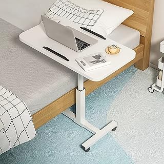 Overbed Table on Wheels, Foldable Bedside Laptop Table Height Adjustable Mobile Overbed Computer Table for Working Dinning