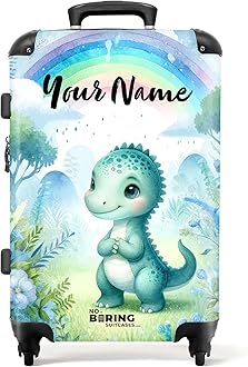 Children's Luggage Kids Suitcase for Boys - Personalised Large Hard Shell Luggage on Wheels - Cute Blue Dinosaur Nature - 26-28 inch - 23kg