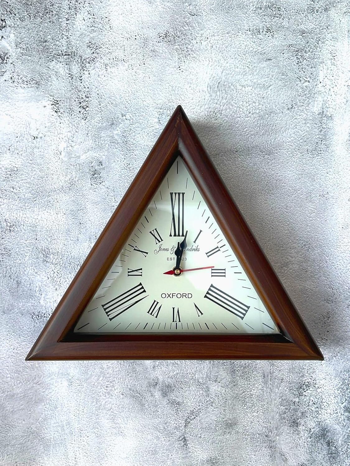 Brown Wooden Triangle Shape Wall Clock, Vintage Nautical Style Roman Number Silent Wall Clock, Mid Century Modern Operated Mantel Wall Hanging Clock for Living Room, Kitchen, Bedroom (12 Inch)
