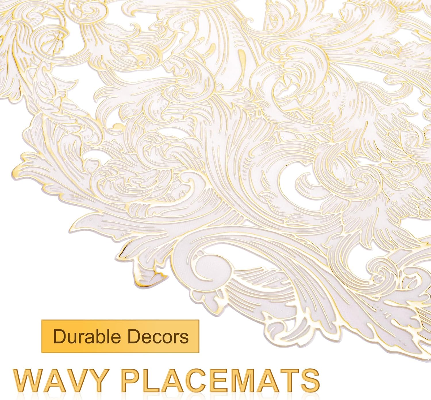 uxcell Gold White Round Sea Water Shaped Placemats Set of 6 for Dinner Tables, Metallic Polyvinyl Pressed Placemats Washable Table Mats for Dinner Table Decor (15" x 15"/38 x 38cm)