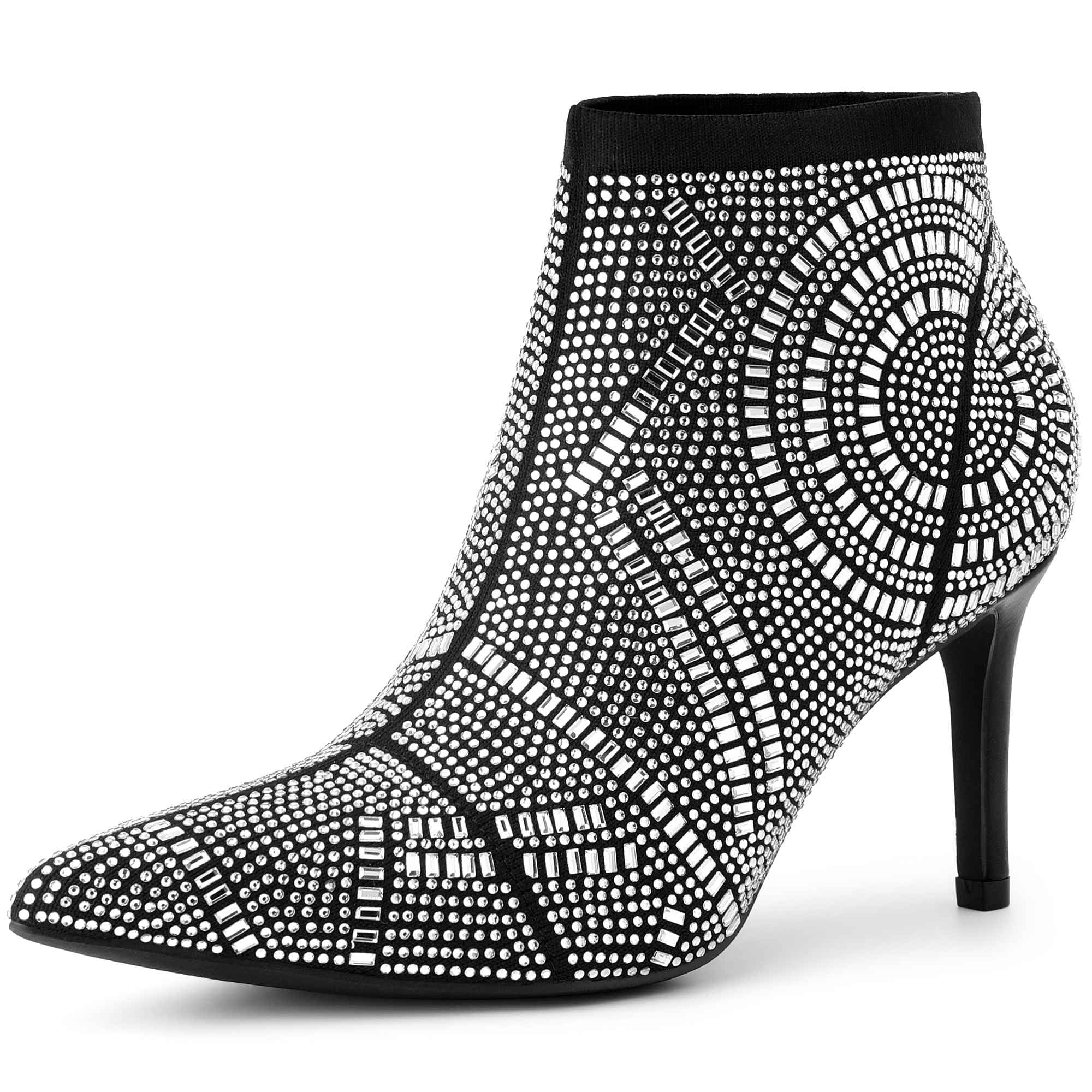 Perphy Pointed Toe Rhinestone Stiletto Heel Ankle Booties