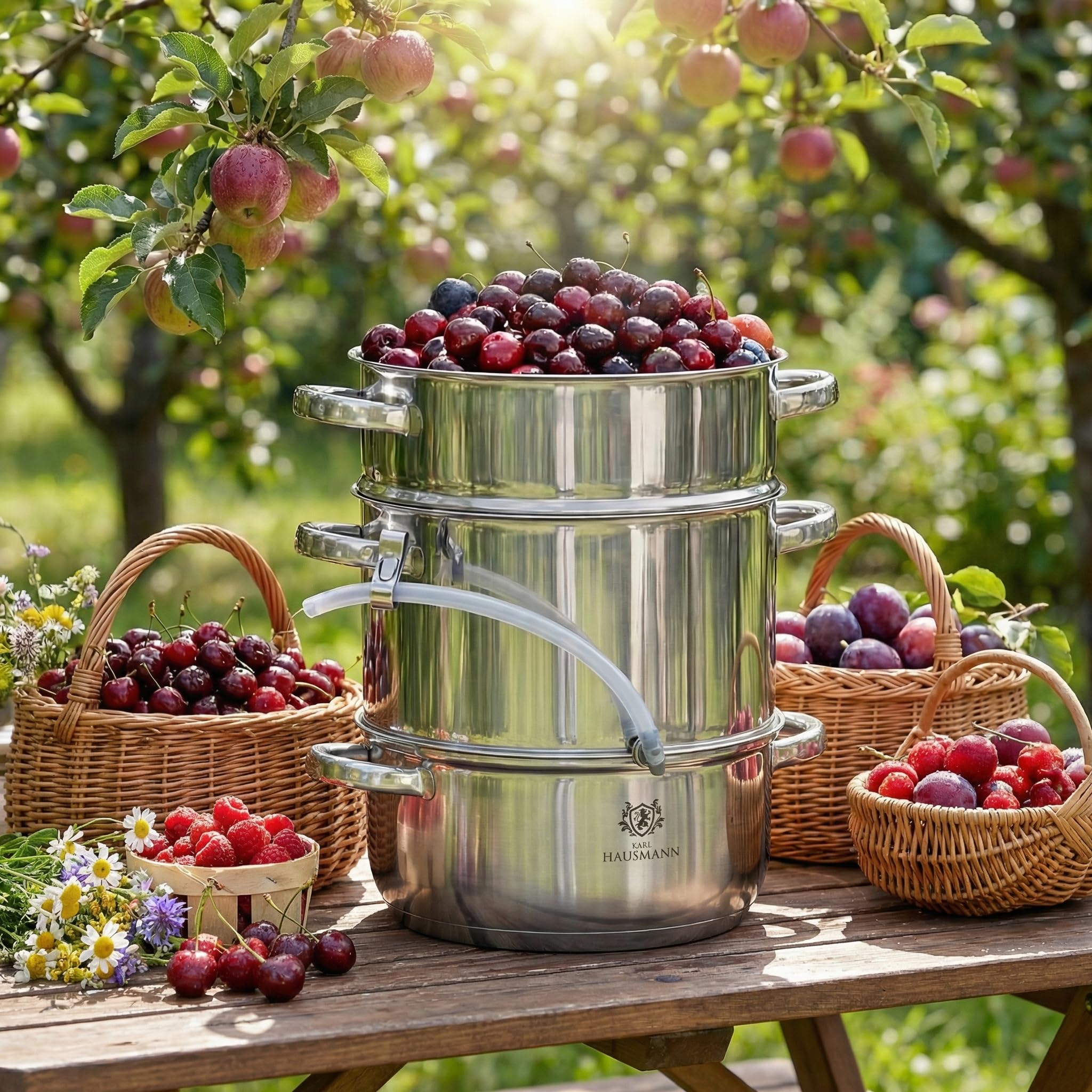 KARL HAUSMANN Extracteur de Jus Vapeur Inox 8L pour Induction, Gaz, Vitrocéramique et Électrique - Extracteur jus Fruits et Légumes Maison avec Tuyau, sans BPA, Grande Capacité
