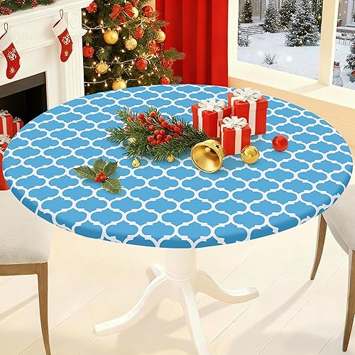 Miniatura 54 de Smiry - Mantel redondo de vinilo ajustable con bordes elásticos y parte trasera de franela, mantel de vinilo impermeable, lavable, diseño enrejado