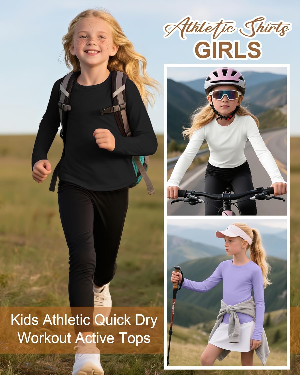 4 Pack Girls Long Sleeve Athletic Shirts Kids Activewear Tops Basic Yoga Crew Neck Sports Teen Youth Tees - Image 4