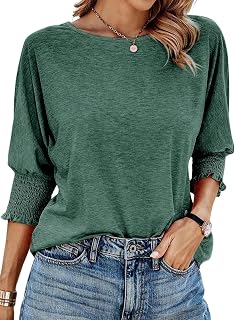 Dokotoo Women's Tops 3/4 Sleeve T-Shirts Business Basic Tees 2026 Blouses | Spring Summer Fall Outfits,Crewneck,Comfy,Lightweight,Teacher Work,Beach Vacation Clothes,Resort Wear,Casual,Fashion Clothing