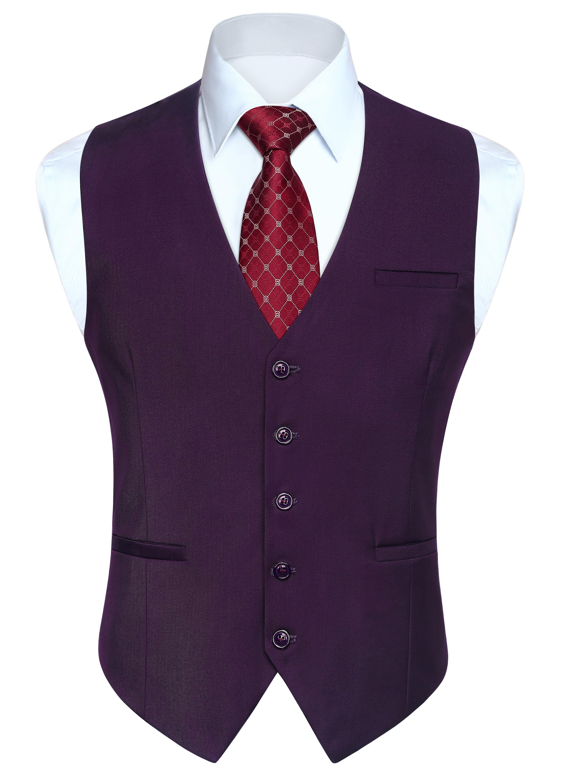 Enlision Mens Purple Waistcoat Formal Plain Waistcoats Wedding Solid Colour Tuxedo Waistcoat Business Suit Vest with Pockets XXL