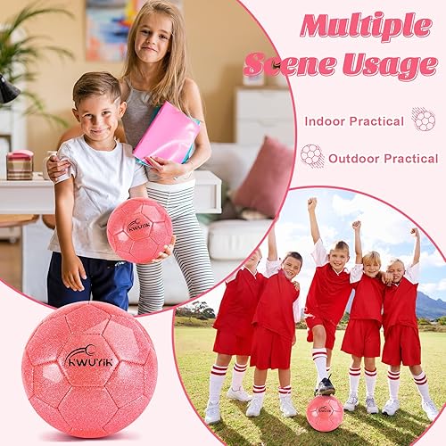 Miniatura 7 de Tamaño 3, 4, 5, juego de balón de fútbol rosa dorado morado con brillantina, pelota de fútbol juvenil para niños de 4 a 6 años, 6 a 8 y 12 años,