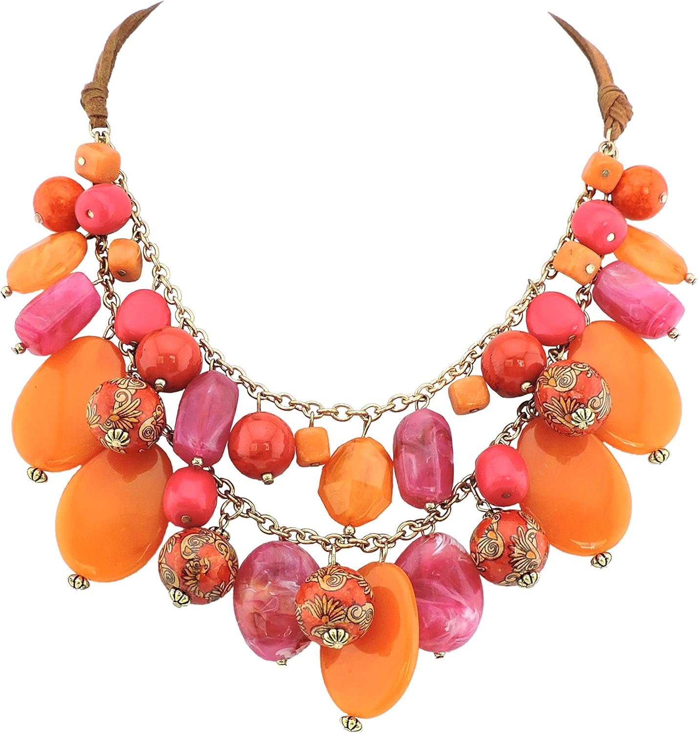 Bocar 2 Layer Statement Necklace Chunky Beaded Fashion Necklace for Women Gifts