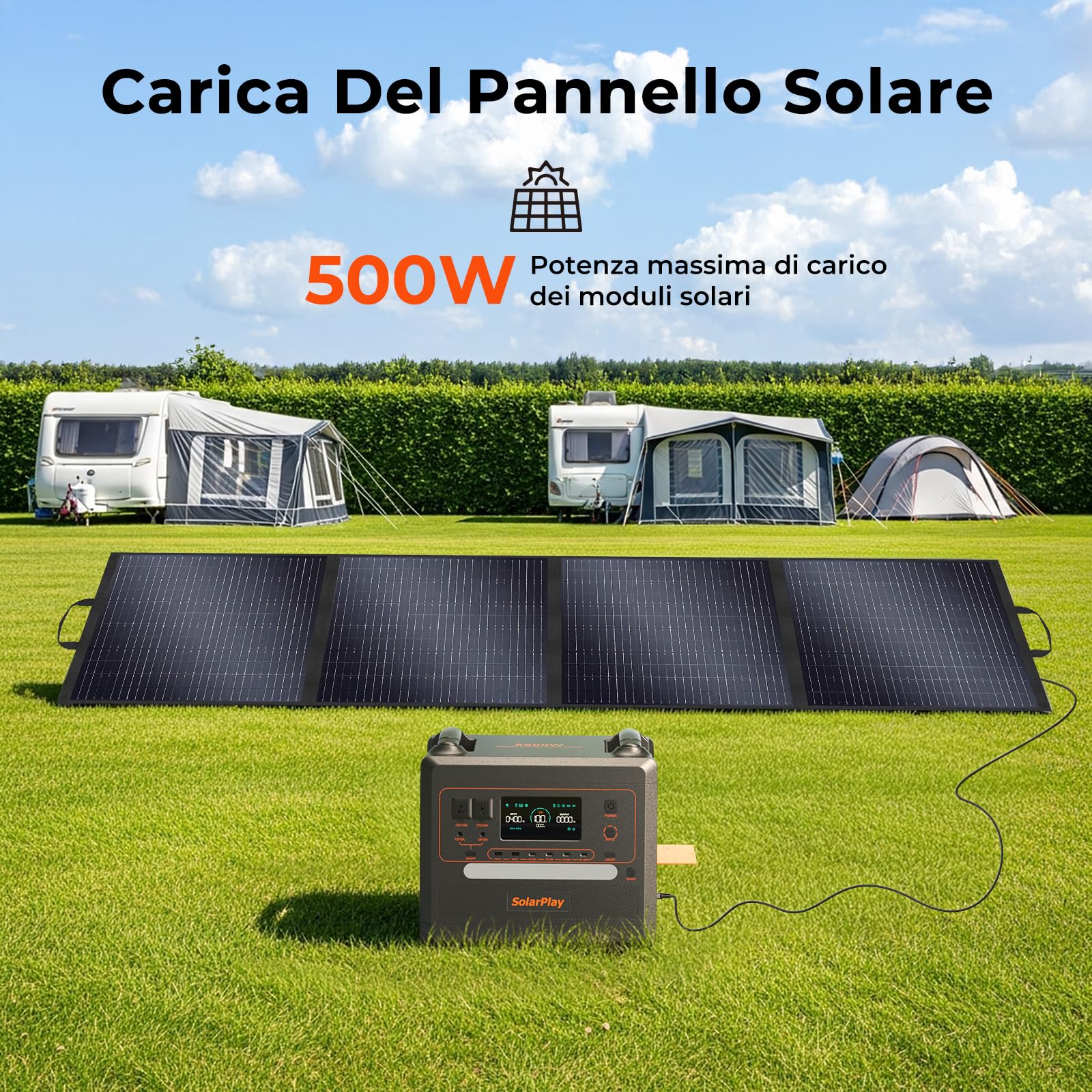 SolarPlay Q2402M Generatore Di Corrente Portatile 2304 Wh LiFePO4, 2500 W Uscita Continua, Ricarica Solare Rapida, Generatore Portatile per Campeggio, Emergenza e Backup Casa